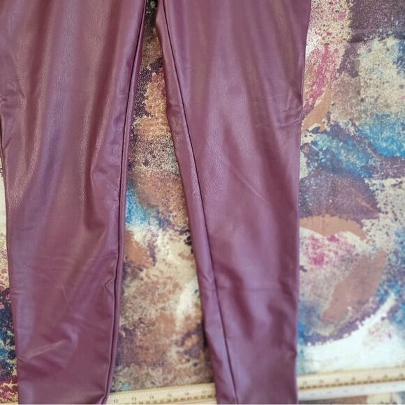 Express Women's Size Small Burgundy Faux Leather Skinny Pants Mid Rise - Picture 2 of 10